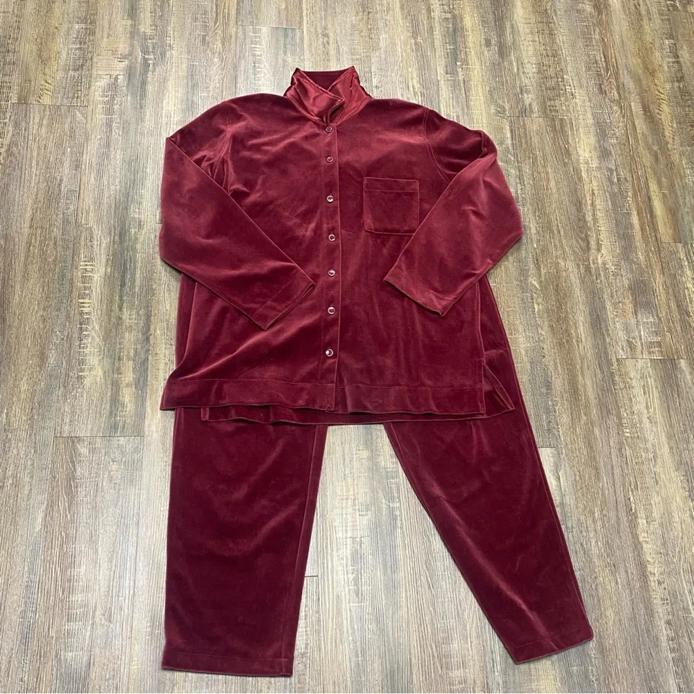 Liz Claiborne Maroon Lizwear Velour Lounge Pant Sweat Suit Soft‎ Stretchy XL